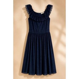 Ulla Johnson‎ Dahlia Dress Navy Ruffle Silk Cotton Midi Fit Flare Flowy US 10